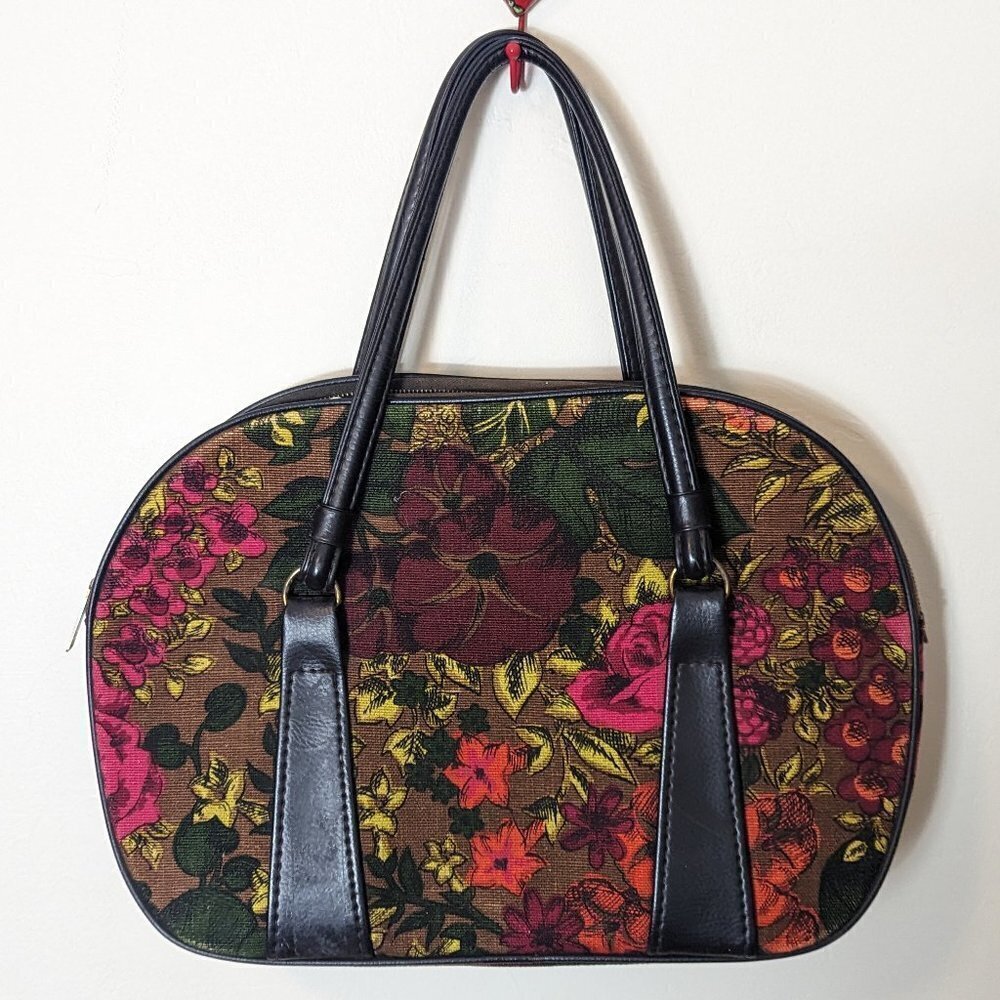 Vintage‎ 60's Bag Tapestry Satchel MCM Floral Travel Carpet Celebrity New York - Picture 14 of 14